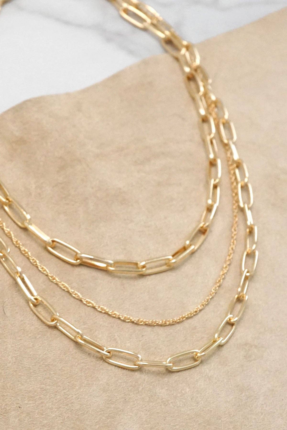 Layered Gold Tone Chain Necklace