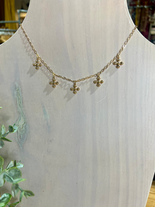 Gold Chain with Beaded Cross Accent Necklace