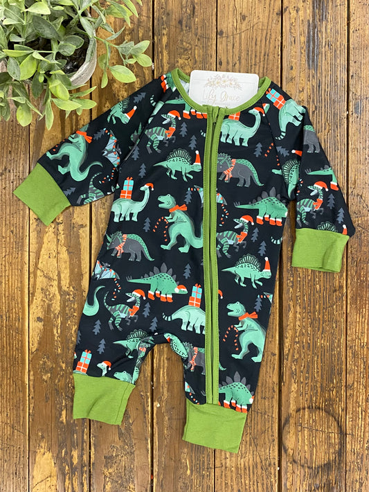 Christmas Dinosaur  Zipper Romper