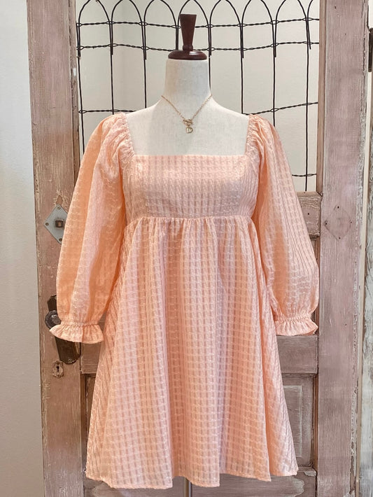 Textured Peasant Sleeve Babydoll Dress