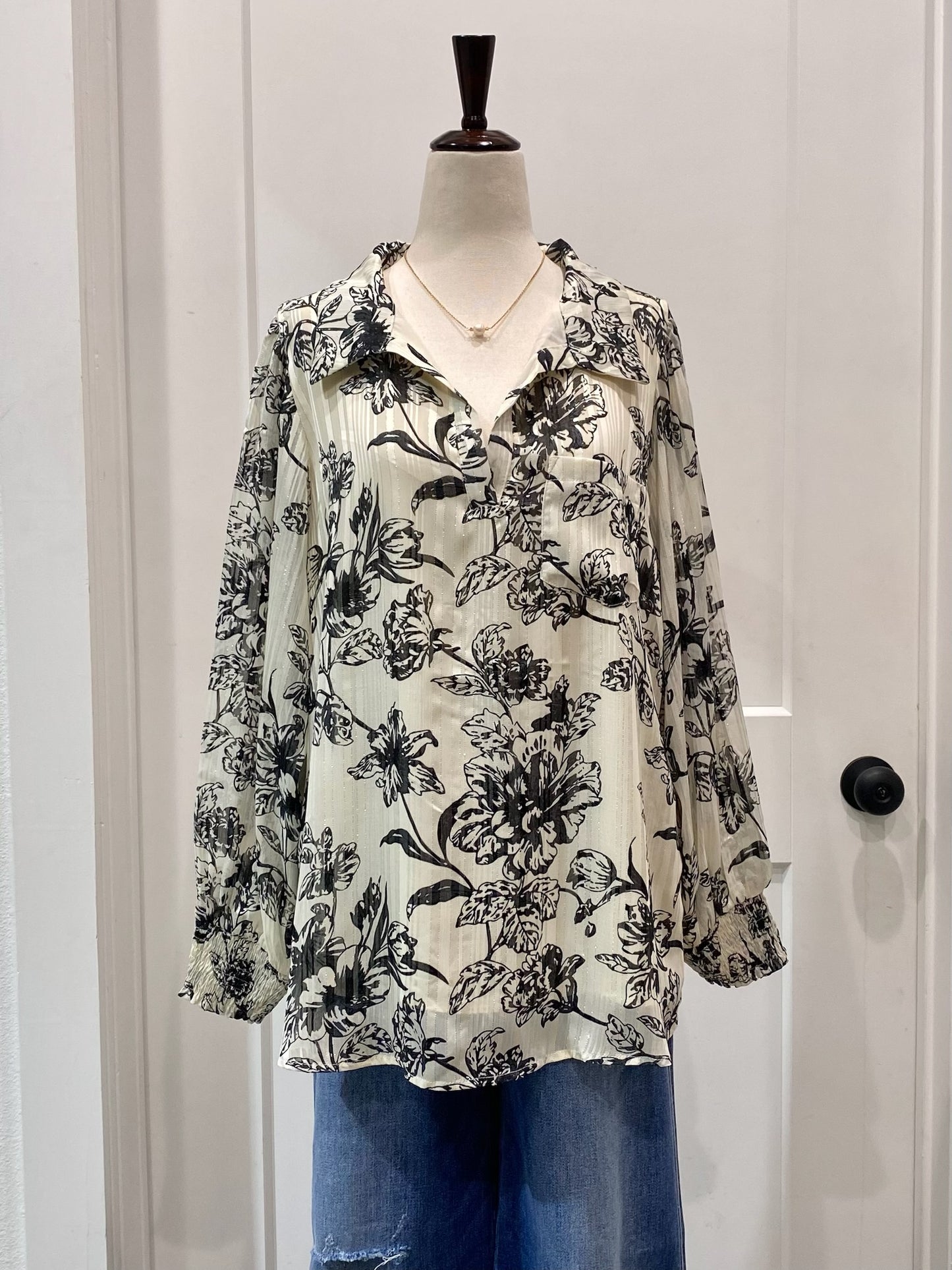 Metallic Threaded Floral Top