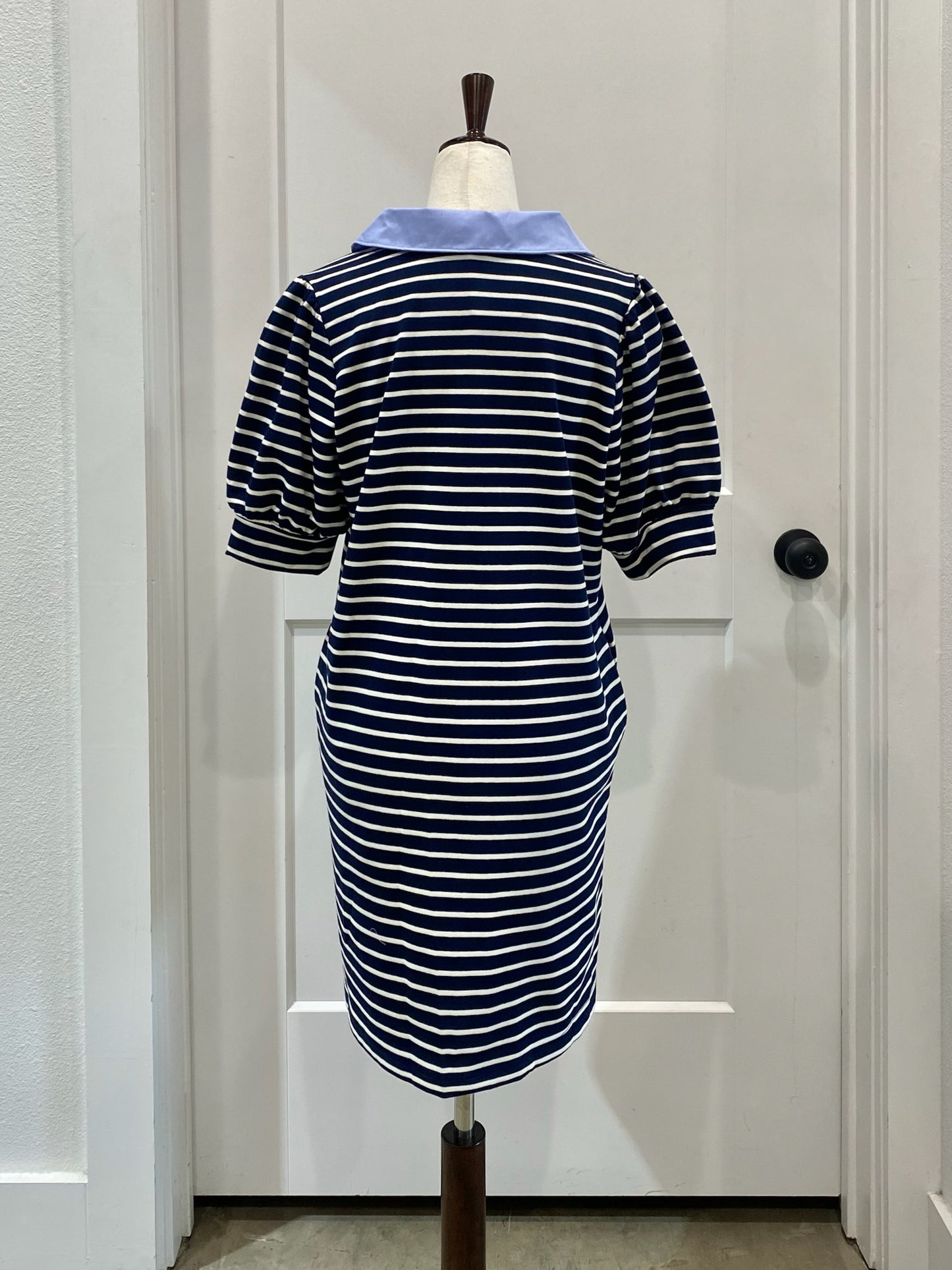 Stripe Puff Sleeve Collared Dress