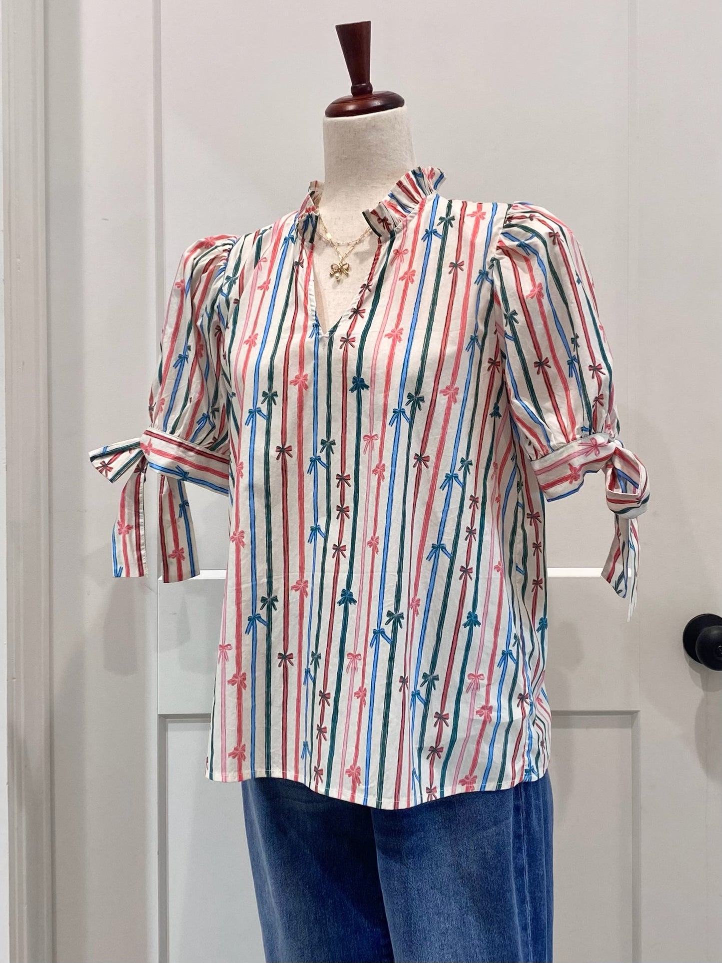 Multicolor Stripe Bow Top