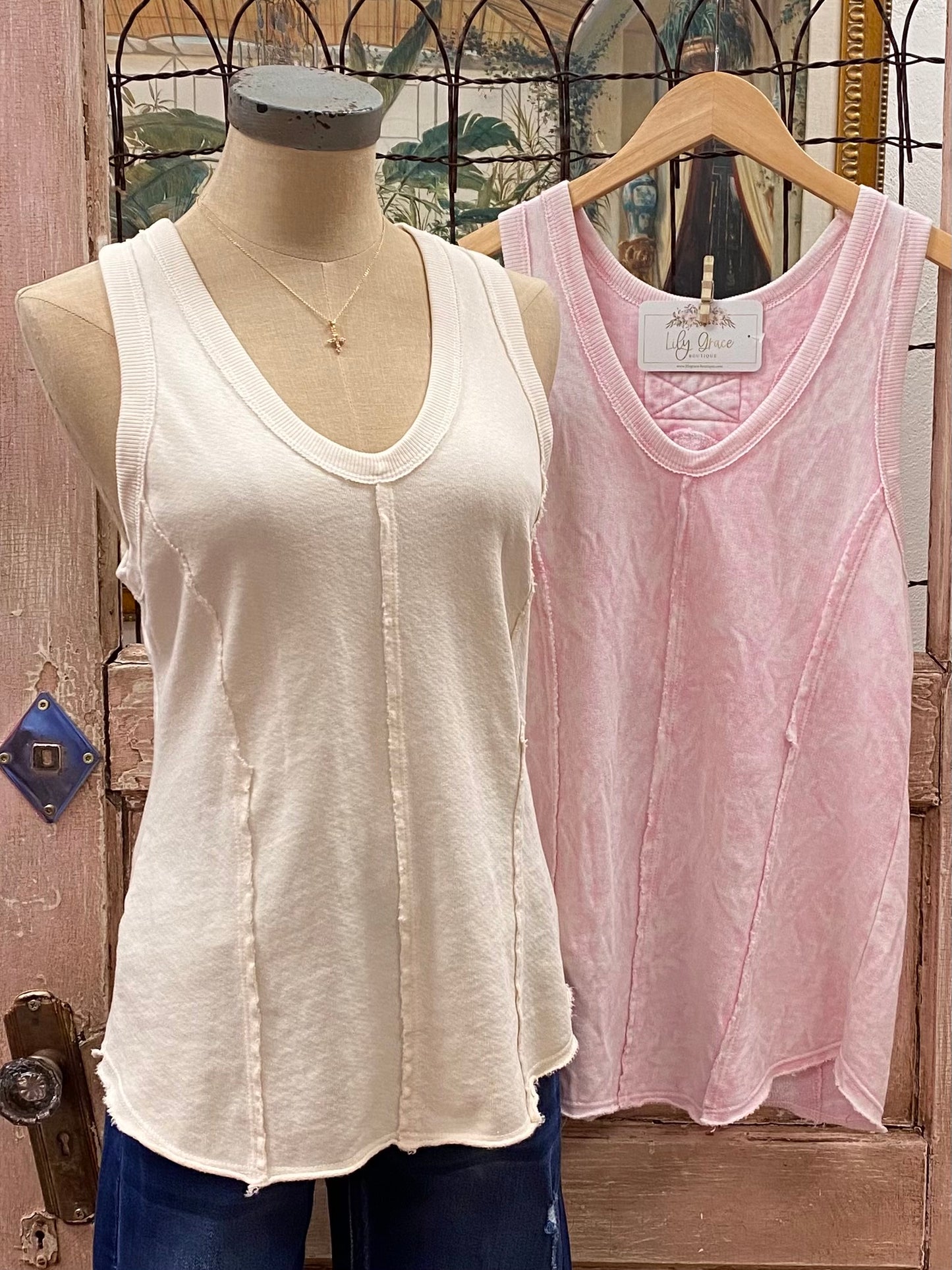 Washed Loose Fit FRENCH TERRY Racerback Tank Top