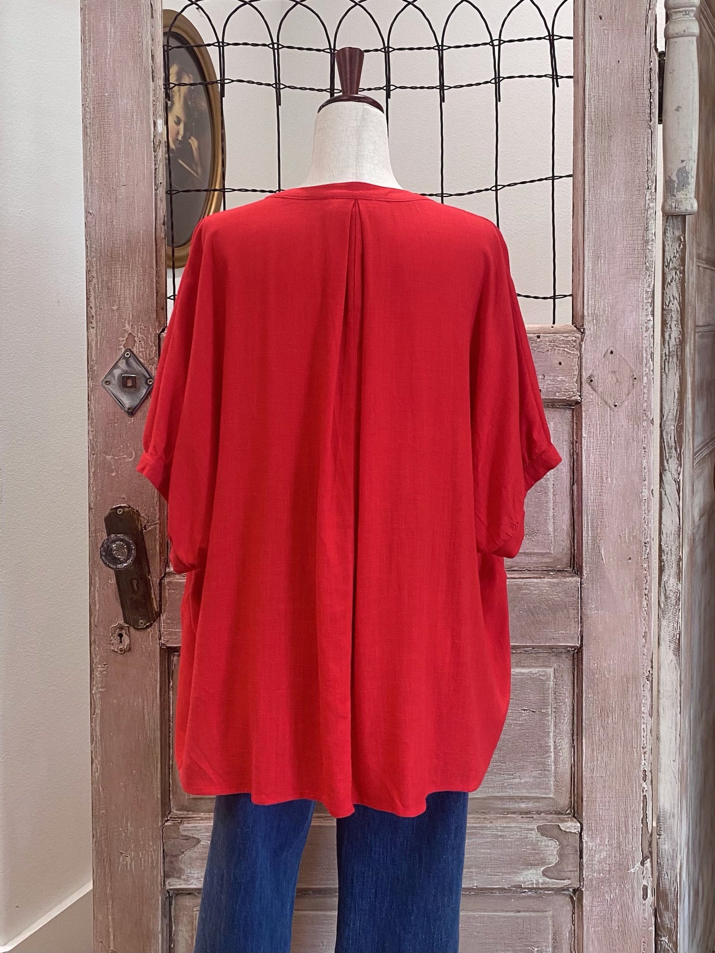 Linen Oversized V-Neck Top