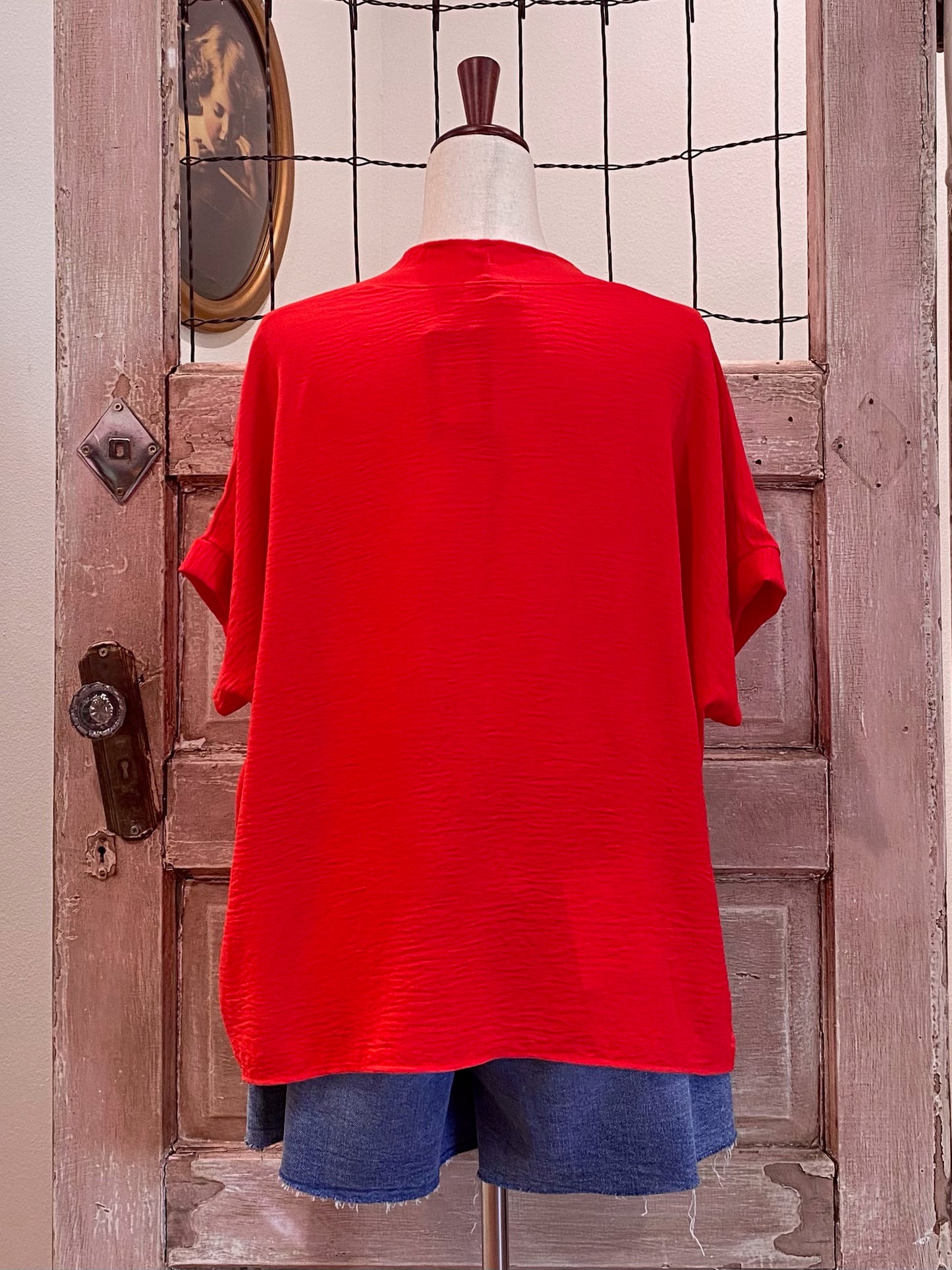 Oversized V-Neck with Folded Sleeves Top