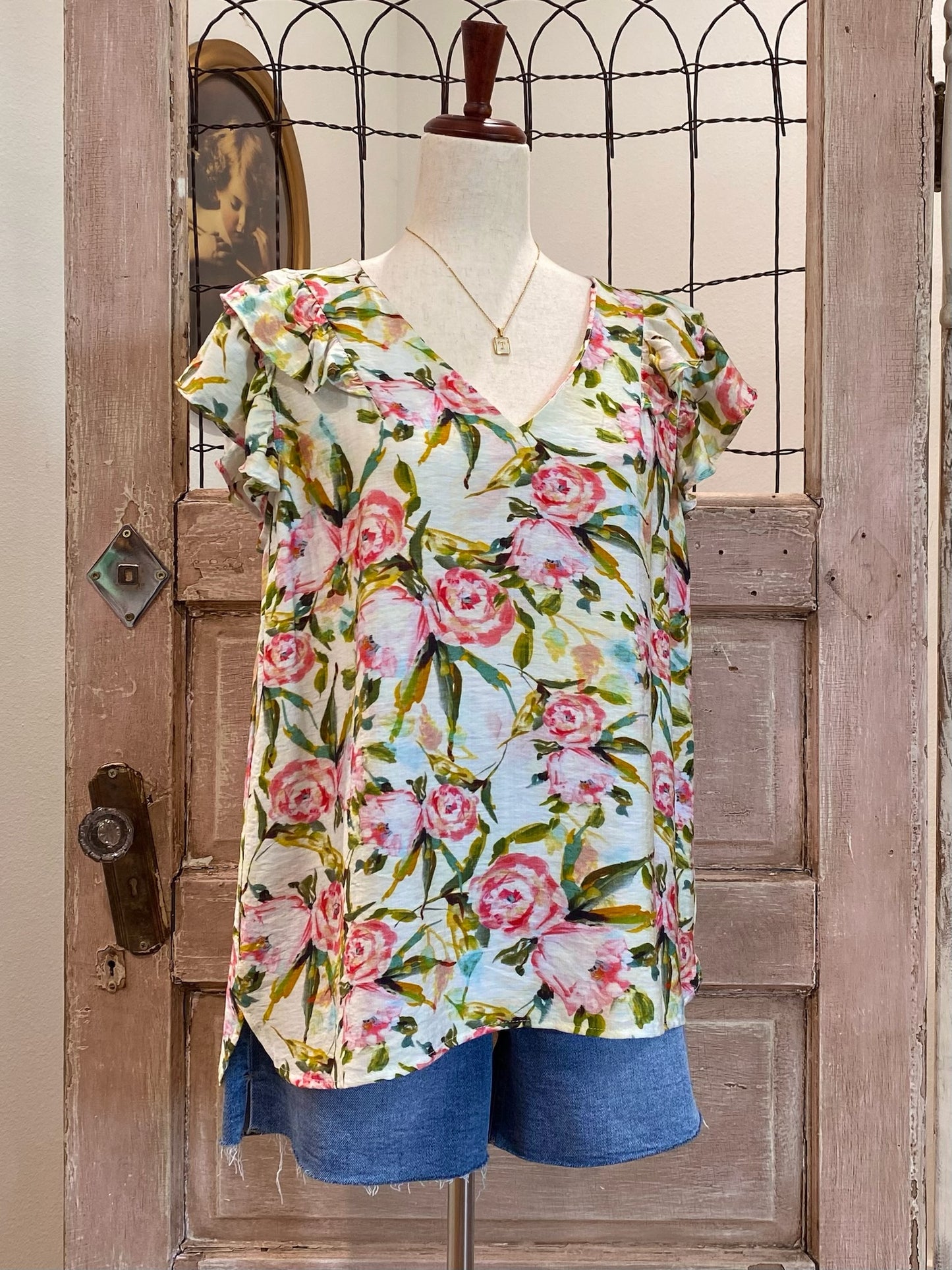 Floral Double Flutter Sleeve Top | S-2XL