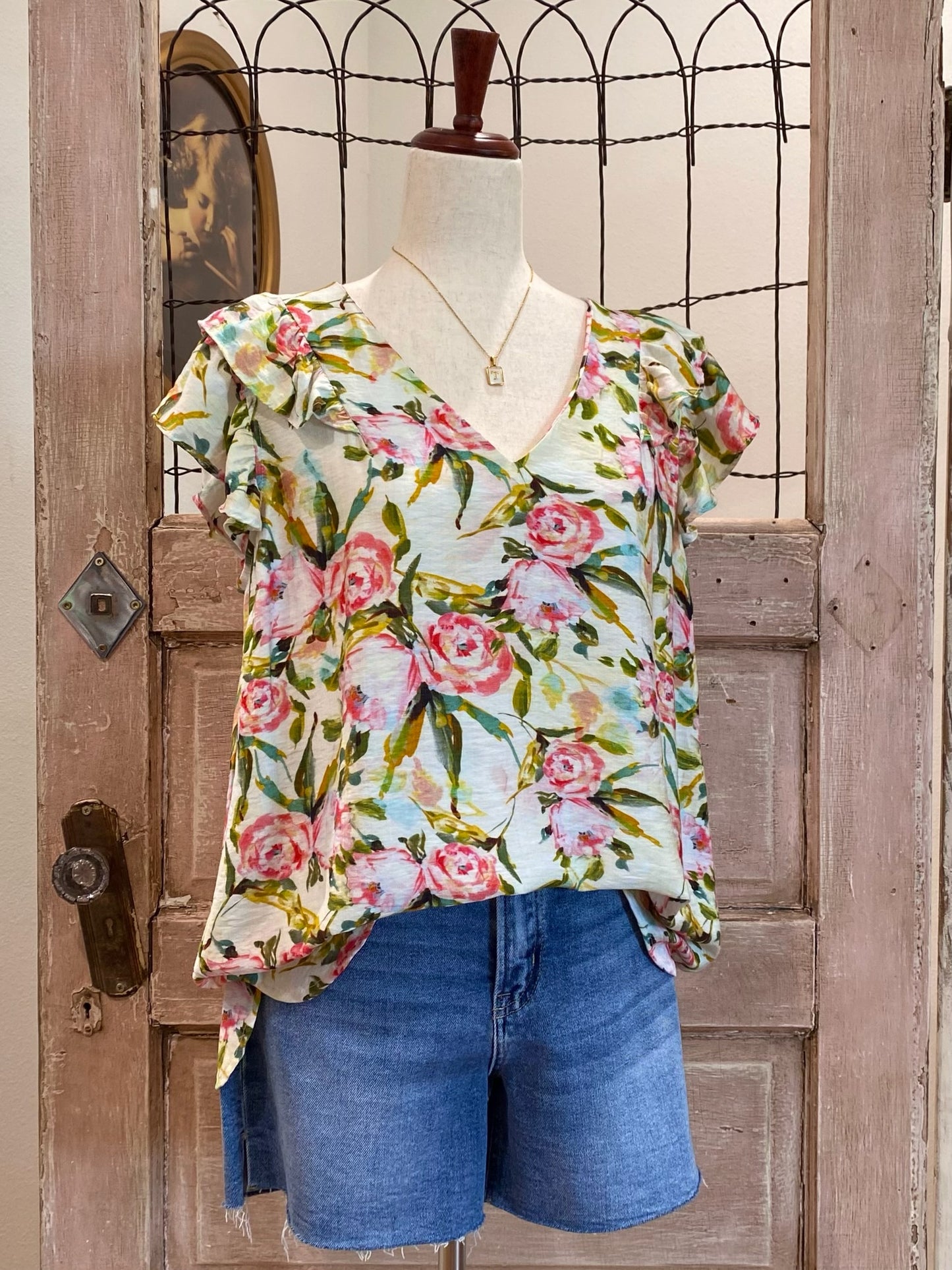 Floral Double Flutter Sleeve Top | S-2XL