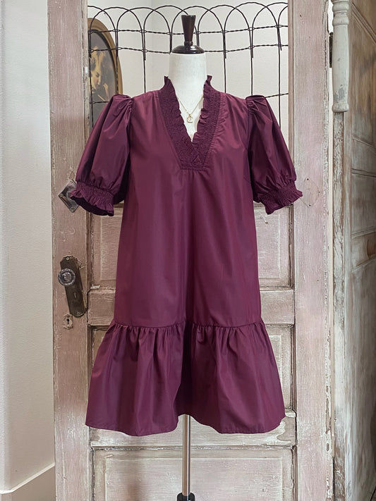 Puff Sleeve Merlot Dress