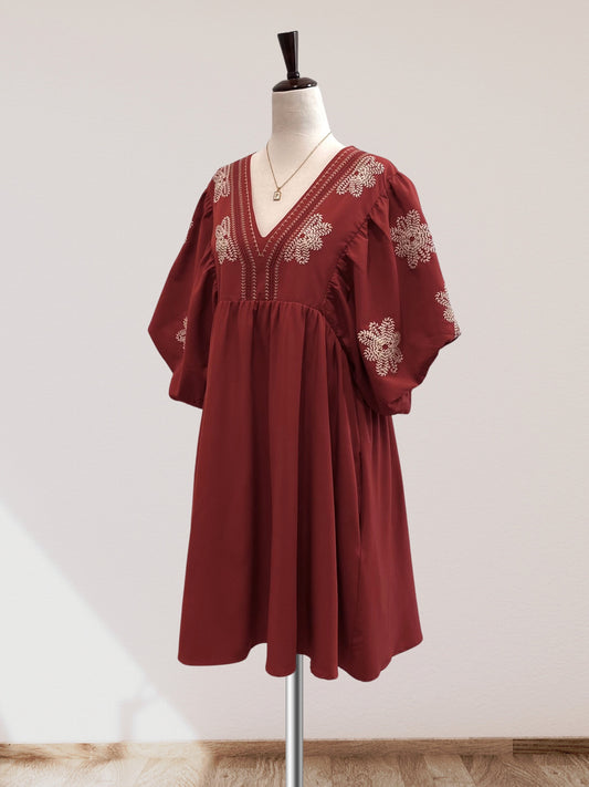 Rust Embroidered Dress