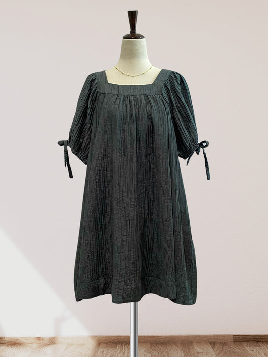 Pleated Square Neck Dress