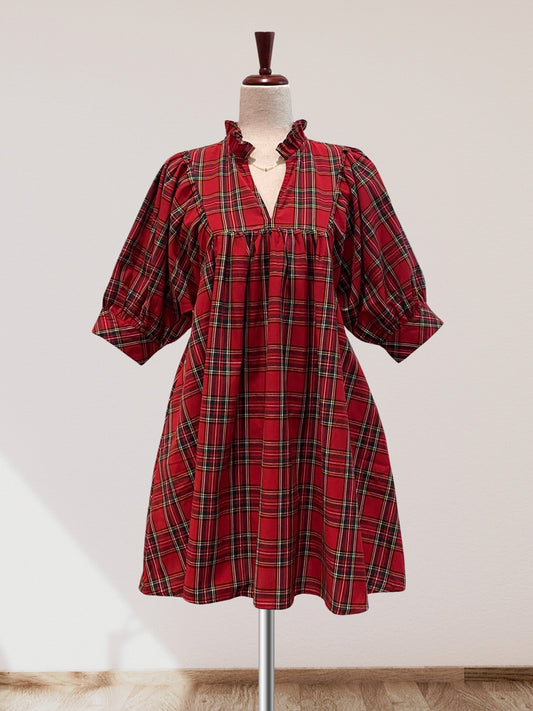 Plaid V-Neck Dress