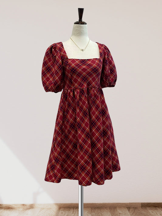 Checkered Print Babydoll Dress