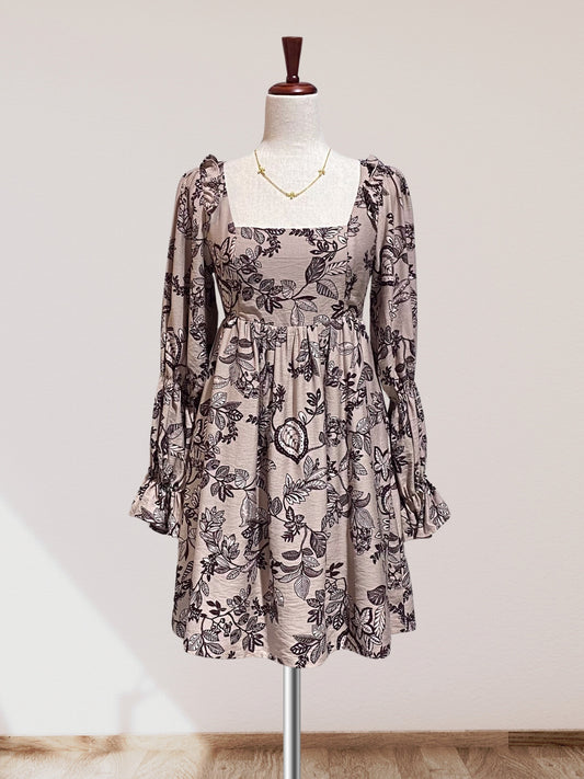 Floral Print Taupe Dress