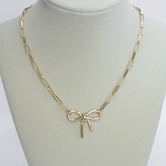 Paperclip Chain Necklace with Bow Charm